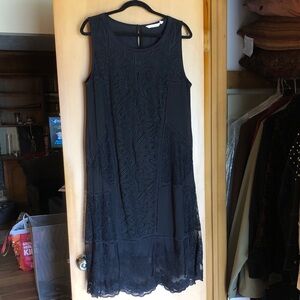 Soft Surroundings Black Embroidered Sleeveless Midi Dress with Lacey hem size XL